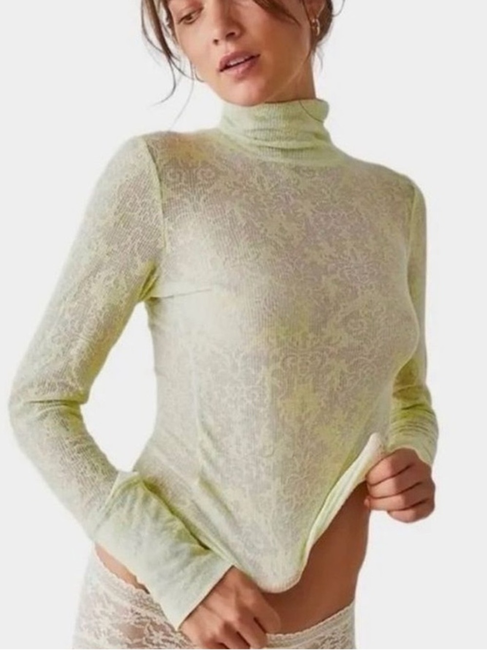 NWOT Free People You and I Long Sleeve in Lime Green
